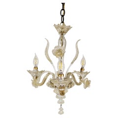 Used Traditional Floral Three-Arm 24K Gold Infused Murano Glass Chandelier