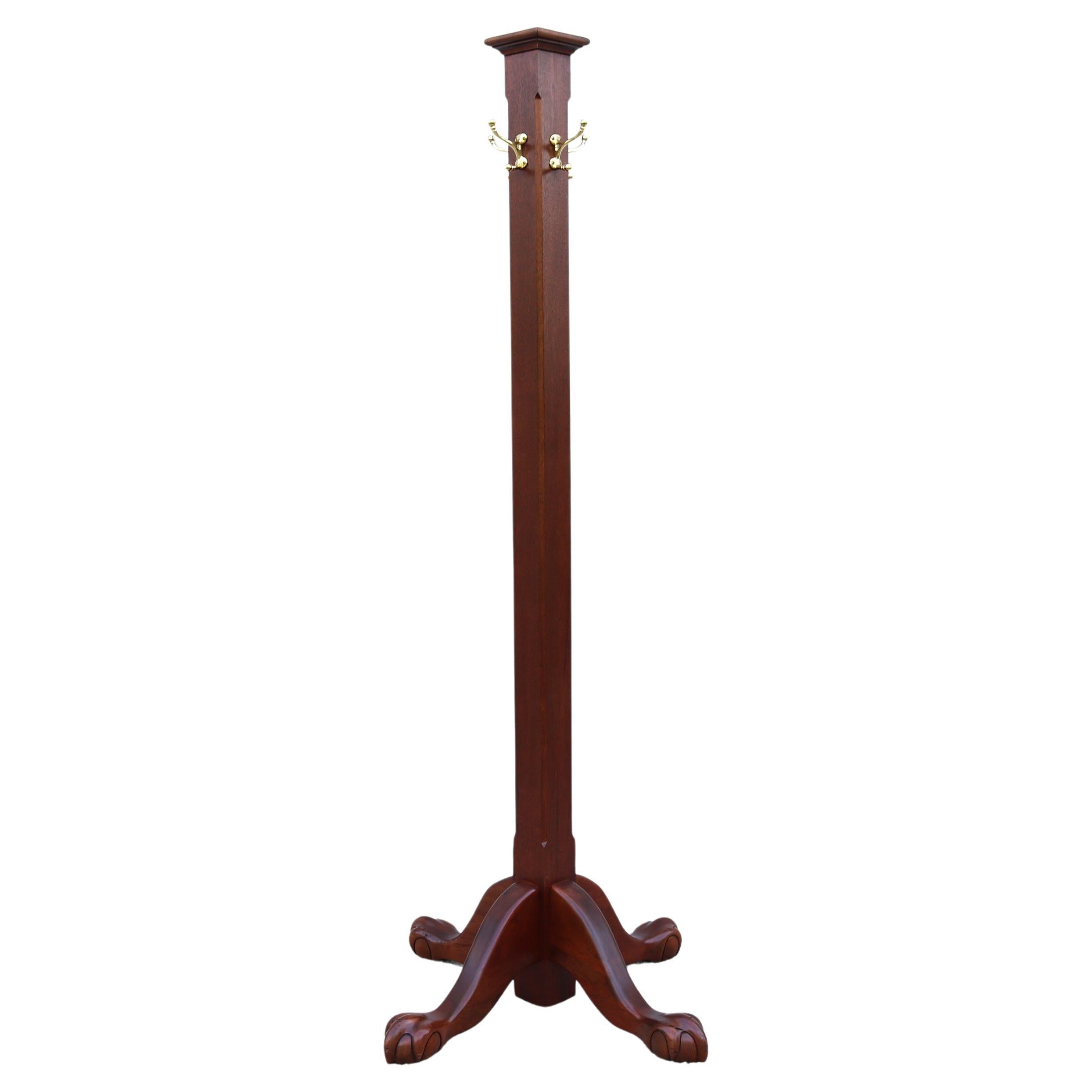 Vintage Traditional Freestanding Coat Rack in Solid Mahogany Wood, Solid Brass For Sale