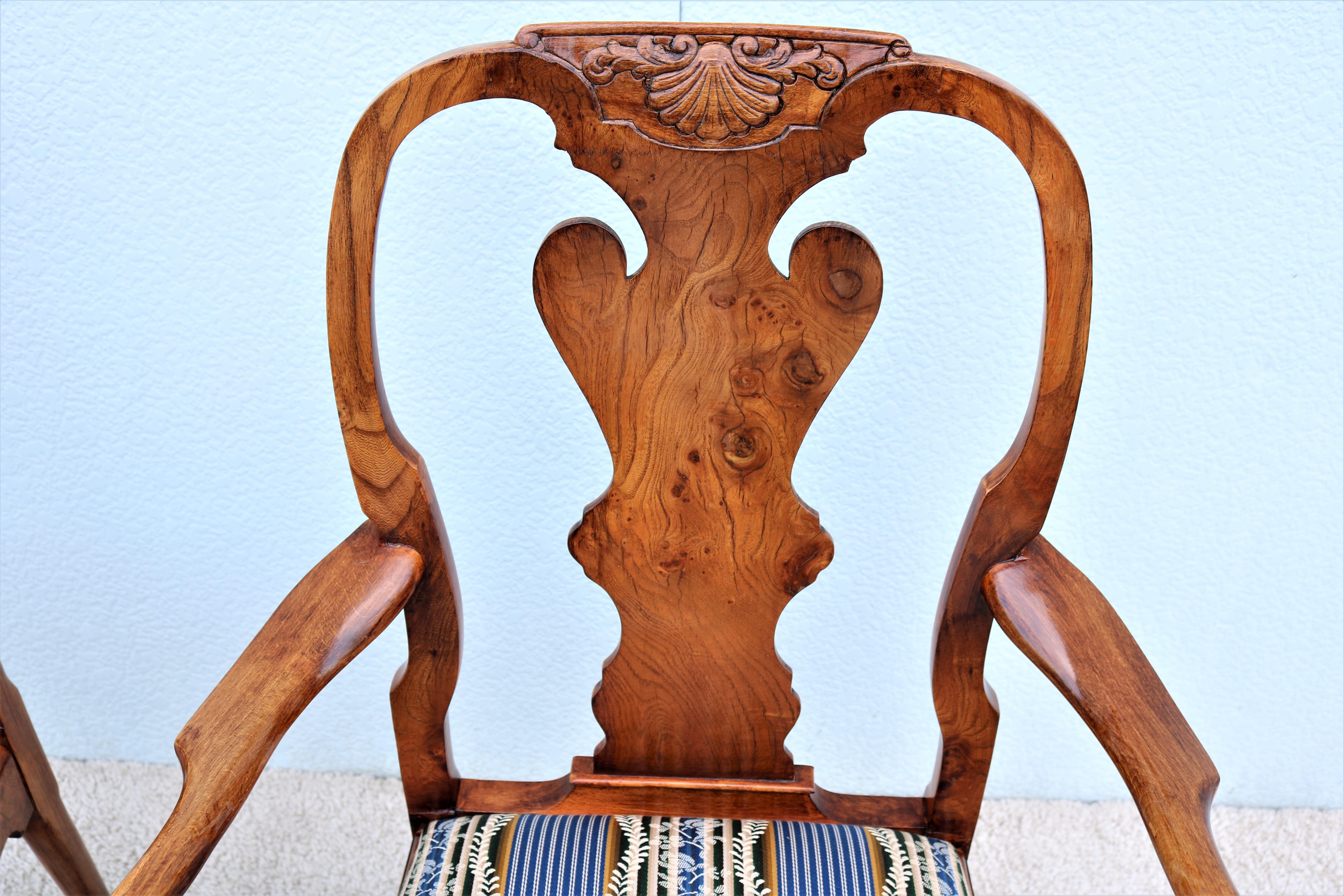 Vintage Traditional Giles Grendey Queen Anne Style Burl Walnut Armchairs, a Pair For Sale 7