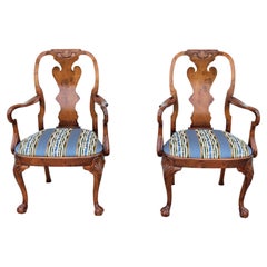Vintage Traditional Giles Grendey Queen Anne Style Burl Walnut Armchairs, a Pair
