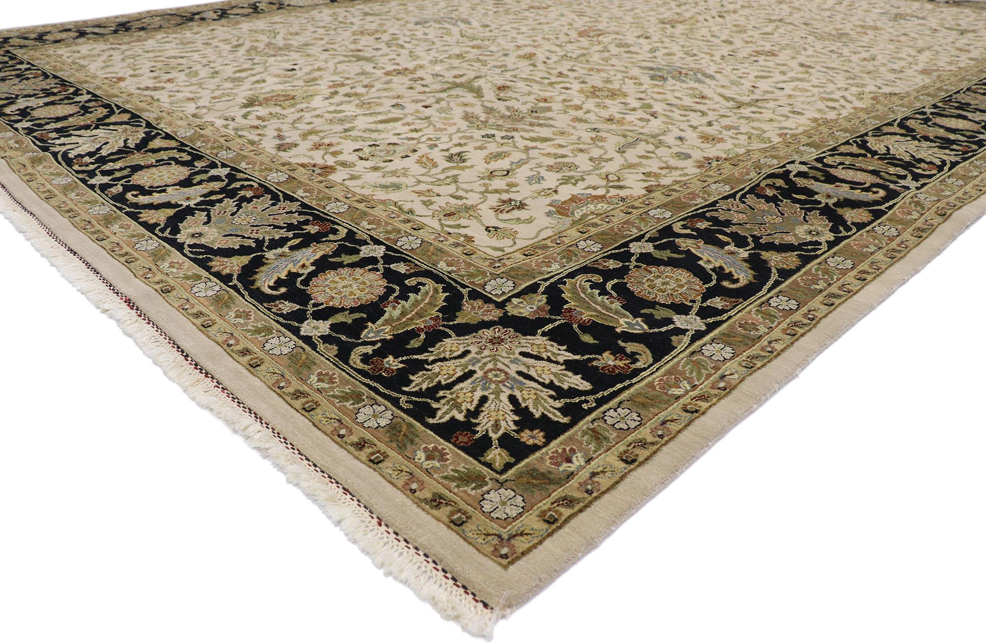 76807, vintage Traditional Indian Palace size rug with Colonial style. This hand knotted wool vintage traditional Indian palace size rug with Colonial style features an all-over botanical lattice composed of a repeating pattern on palmettes, leafy