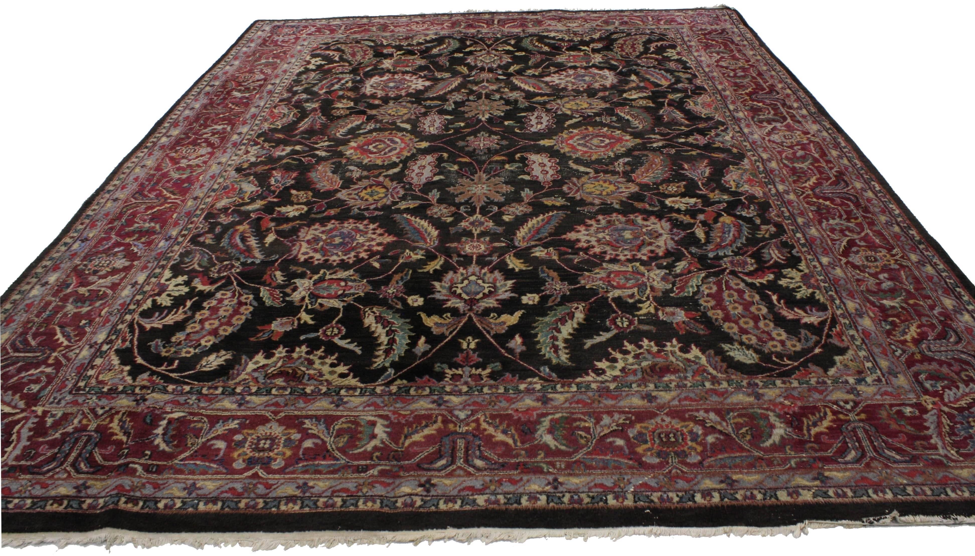 Hand-Knotted Vintage Indian Rug with Traditional Persian Style