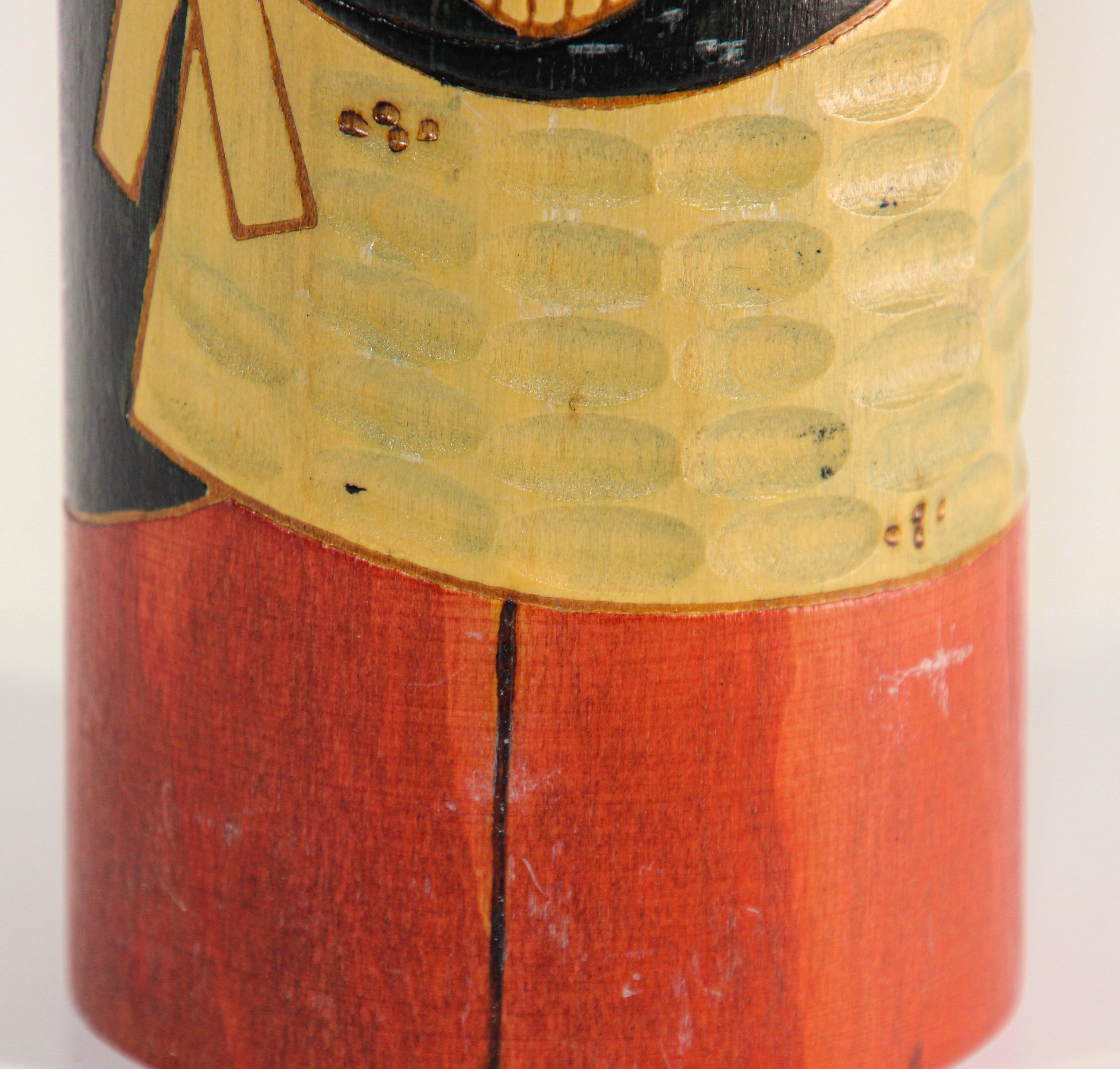Hand-Crafted Vintage Traditional Japanese Kokeshi Wood Doll For Sale
