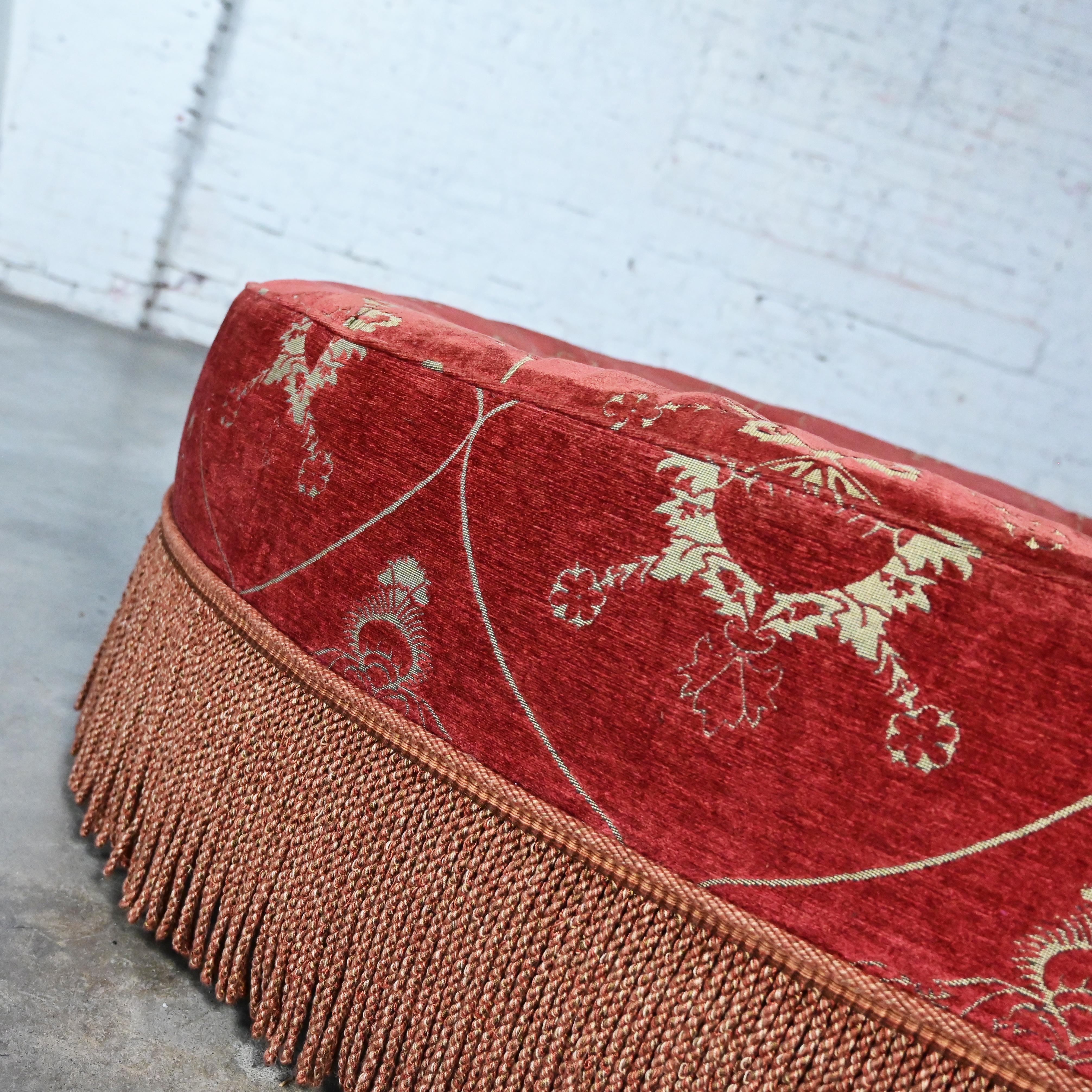 Vintage Traditional Large Oval Cocktail Ottoman Rust Fabric Bullion Fringe Trim For Sale 4