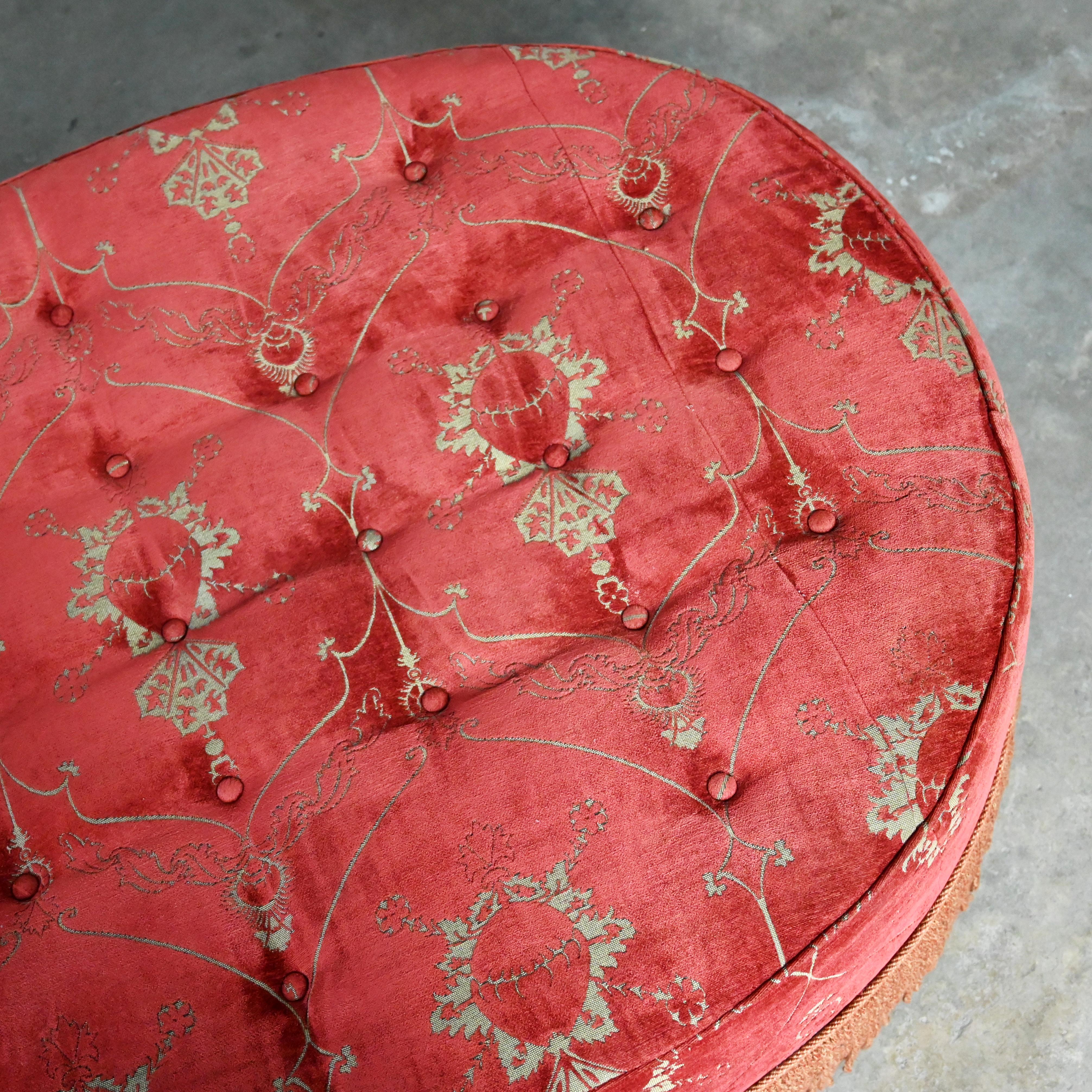 Vintage Traditional Large Oval Cocktail Ottoman Rust Fabric Bullion Fringe Trim For Sale 8