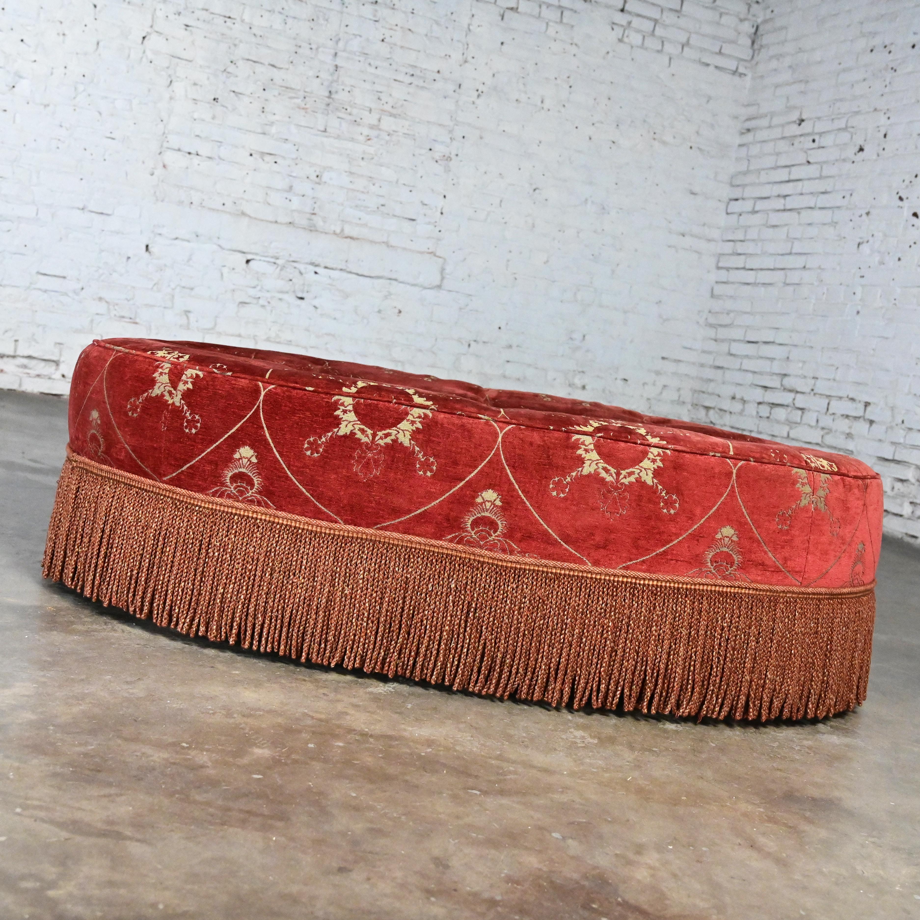 Other Vintage Traditional Large Oval Cocktail Ottoman Rust Fabric Bullion Fringe Trim For Sale
