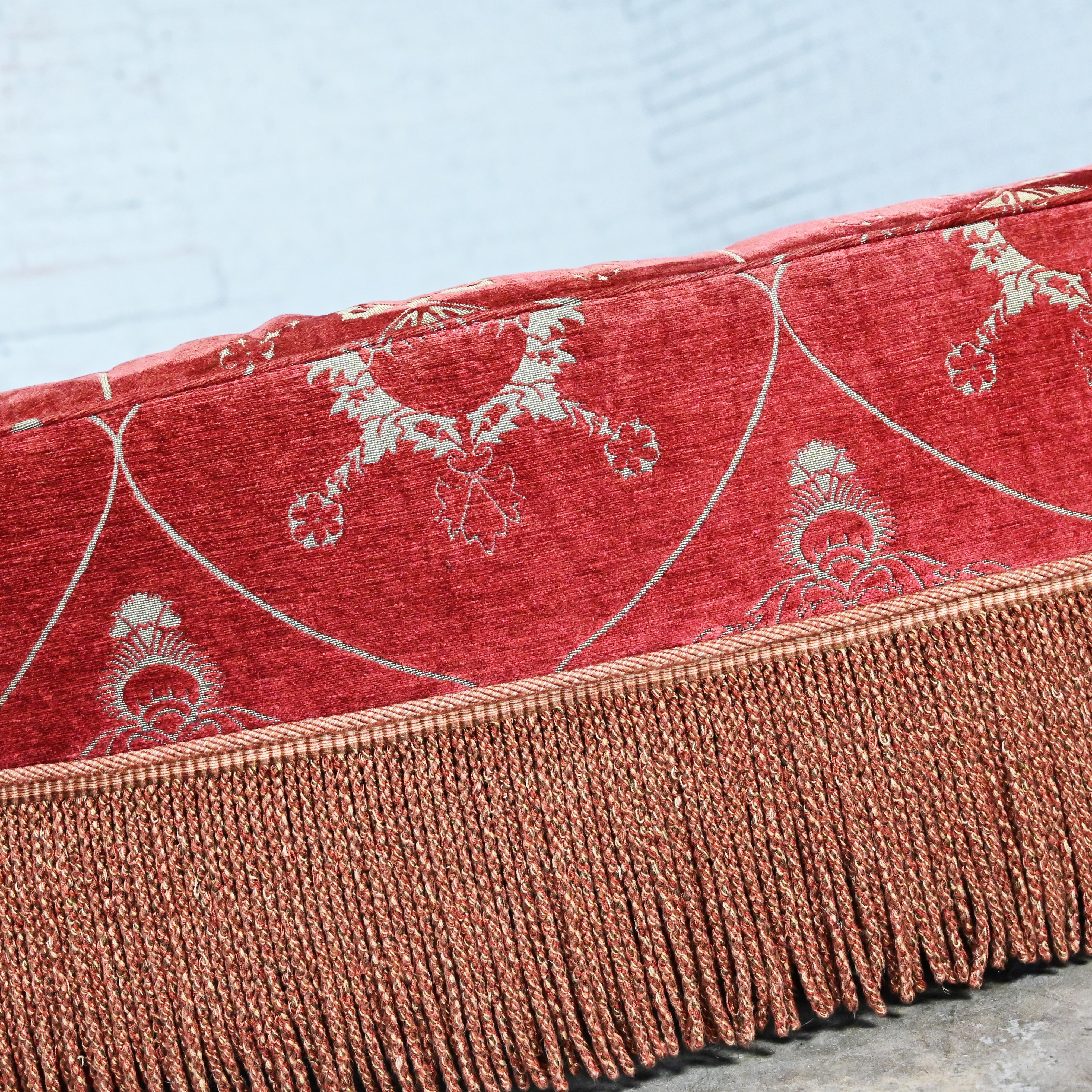Vintage Traditional Large Oval Cocktail Ottoman Rust Fabric Bullion Fringe Trim In Good Condition For Sale In Topeka, KS