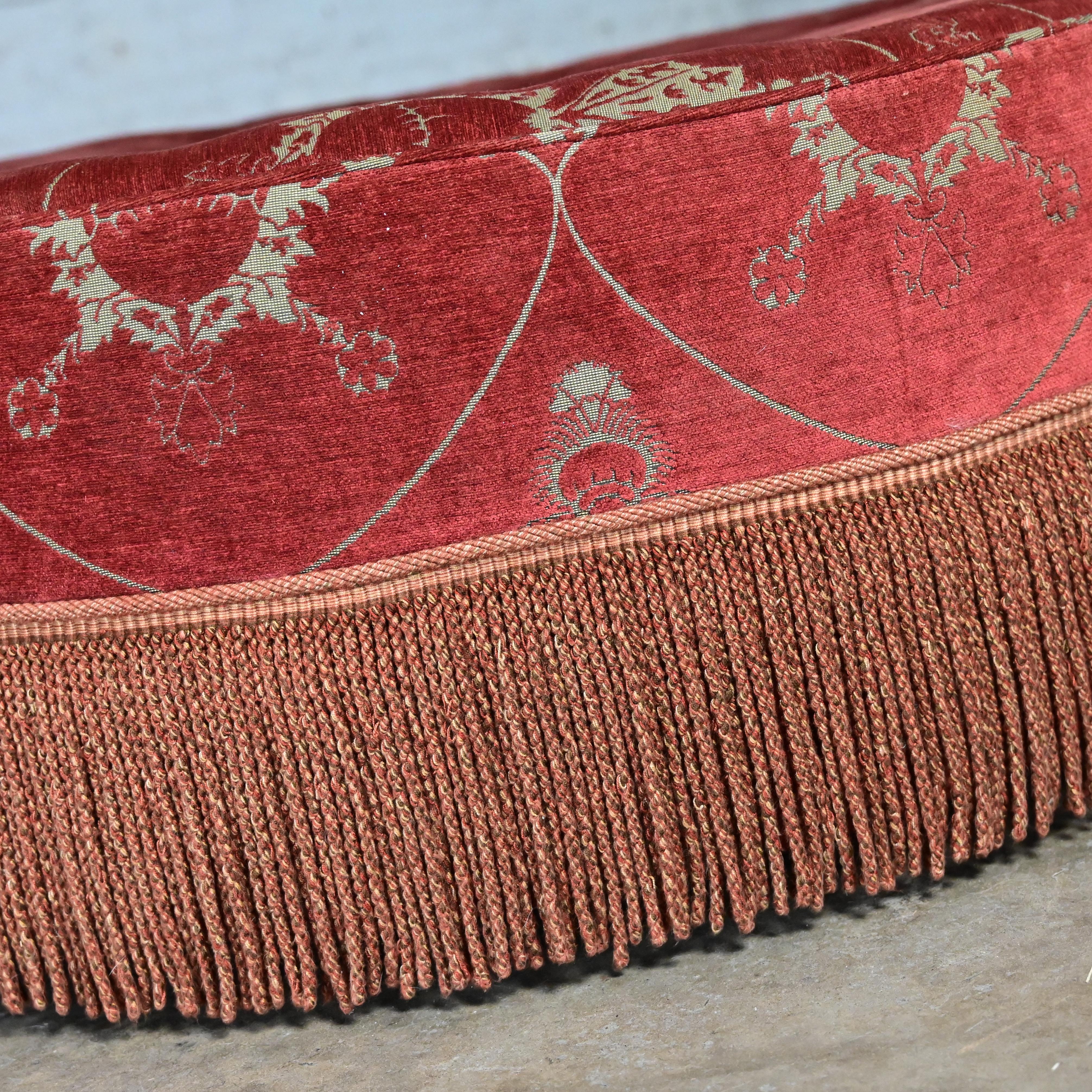 Vintage Traditional Large Oval Cocktail Ottoman Rust Fabric Bullion Fringe Trim For Sale 1