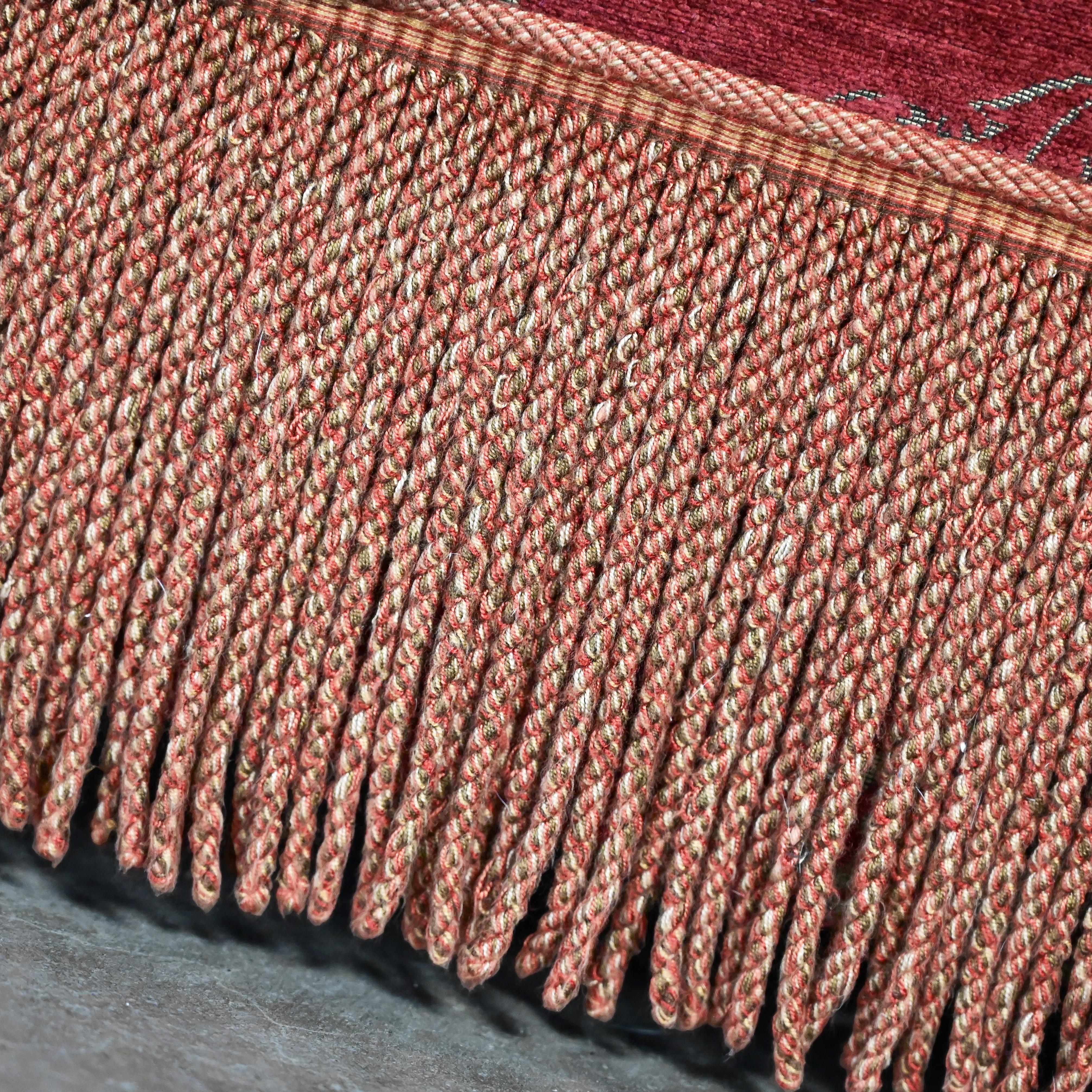 Vintage Traditional Large Oval Cocktail Ottoman Rust Fabric Bullion Fringe Trim For Sale 2