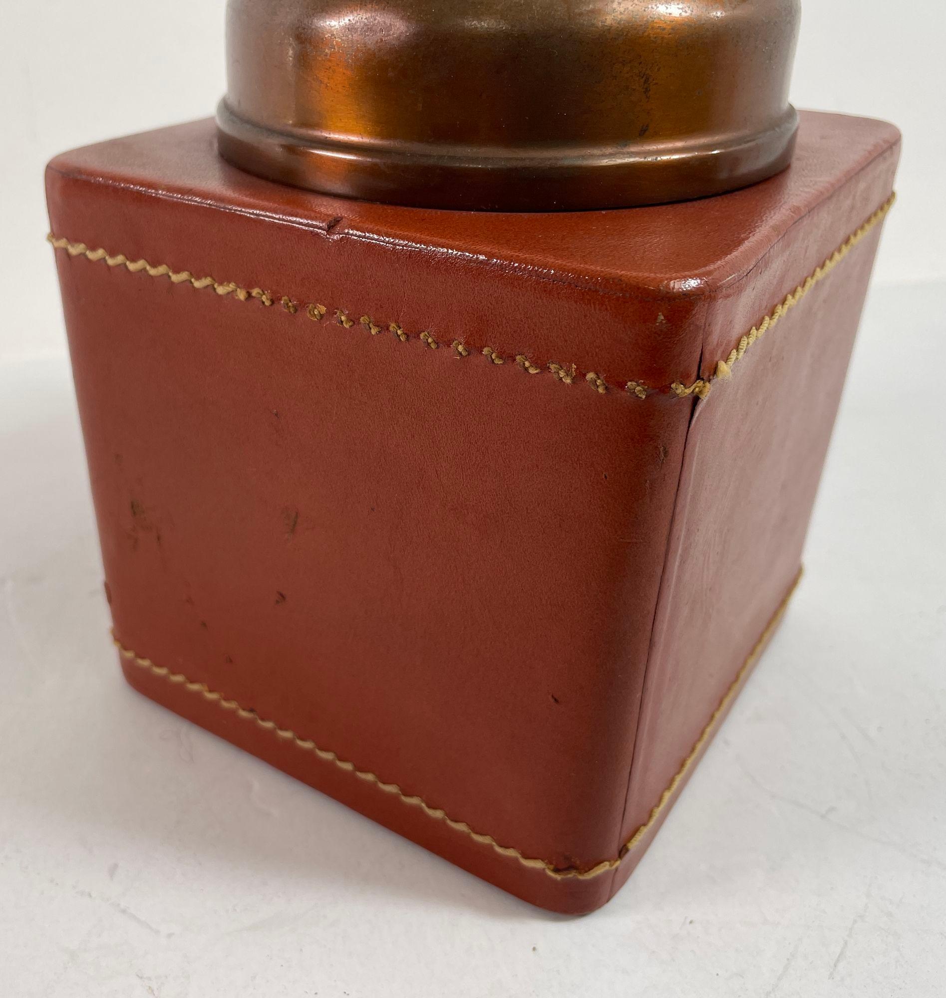 Vintage Traditional  Leather Wrapped Tobacco Humidor Jar with Mallard Duck top For Sale 4