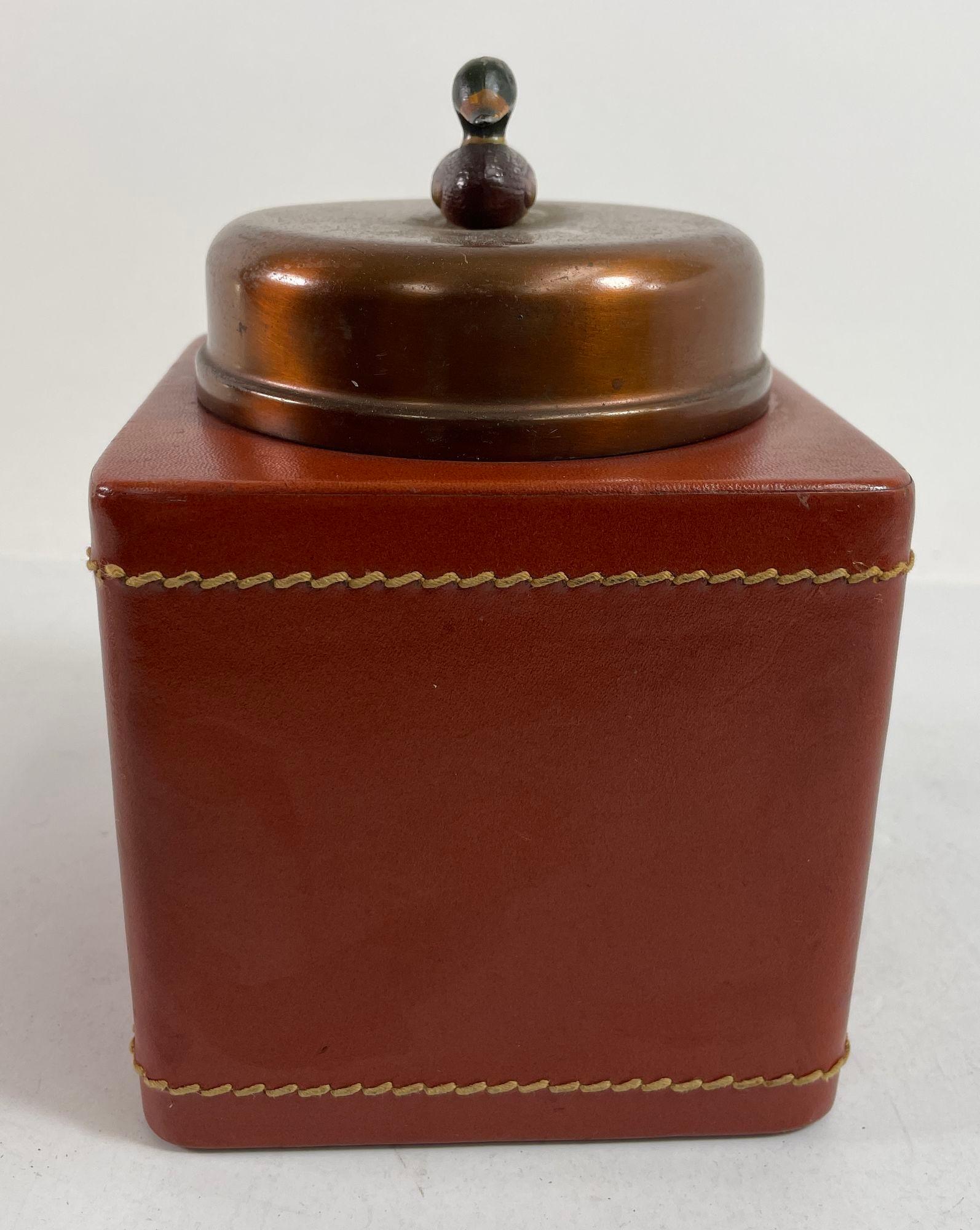 American Vintage Traditional  Leather Wrapped Tobacco Humidor Jar with Mallard Duck top For Sale