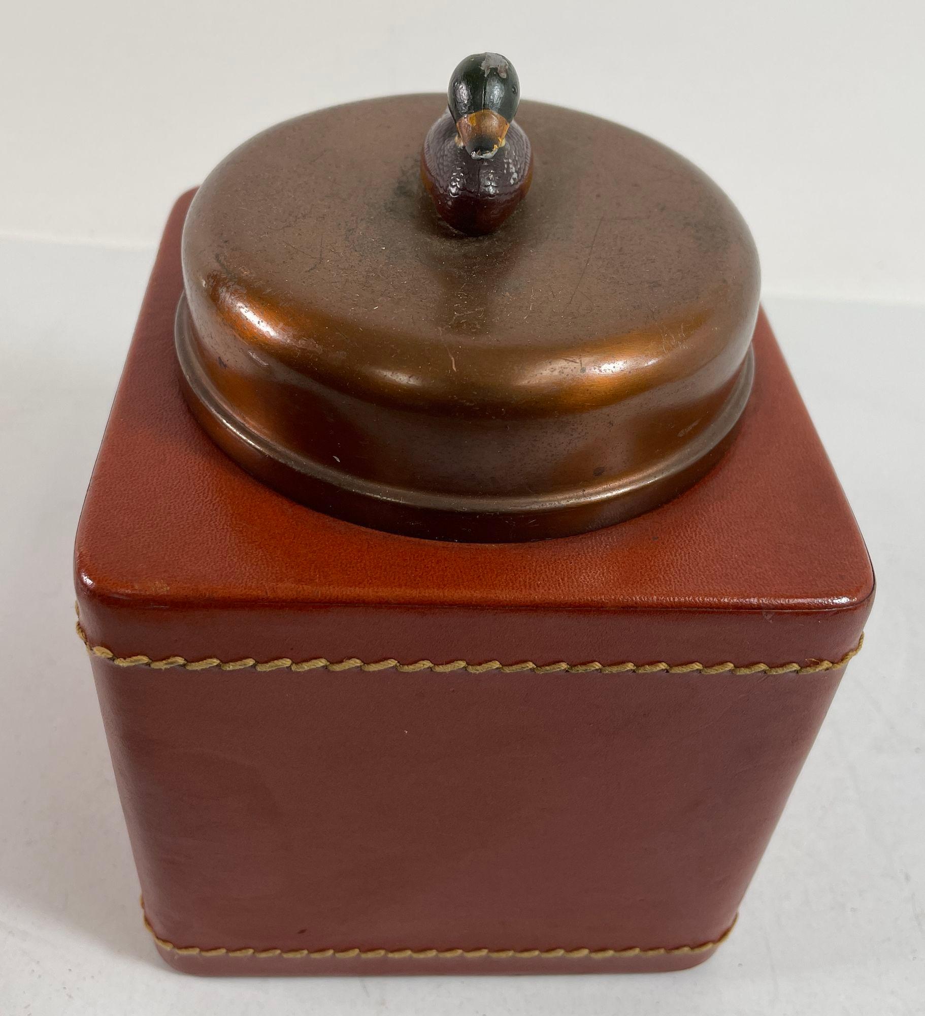 Hand-Crafted Vintage Traditional  Leather Wrapped Tobacco Humidor Jar with Mallard Duck top For Sale