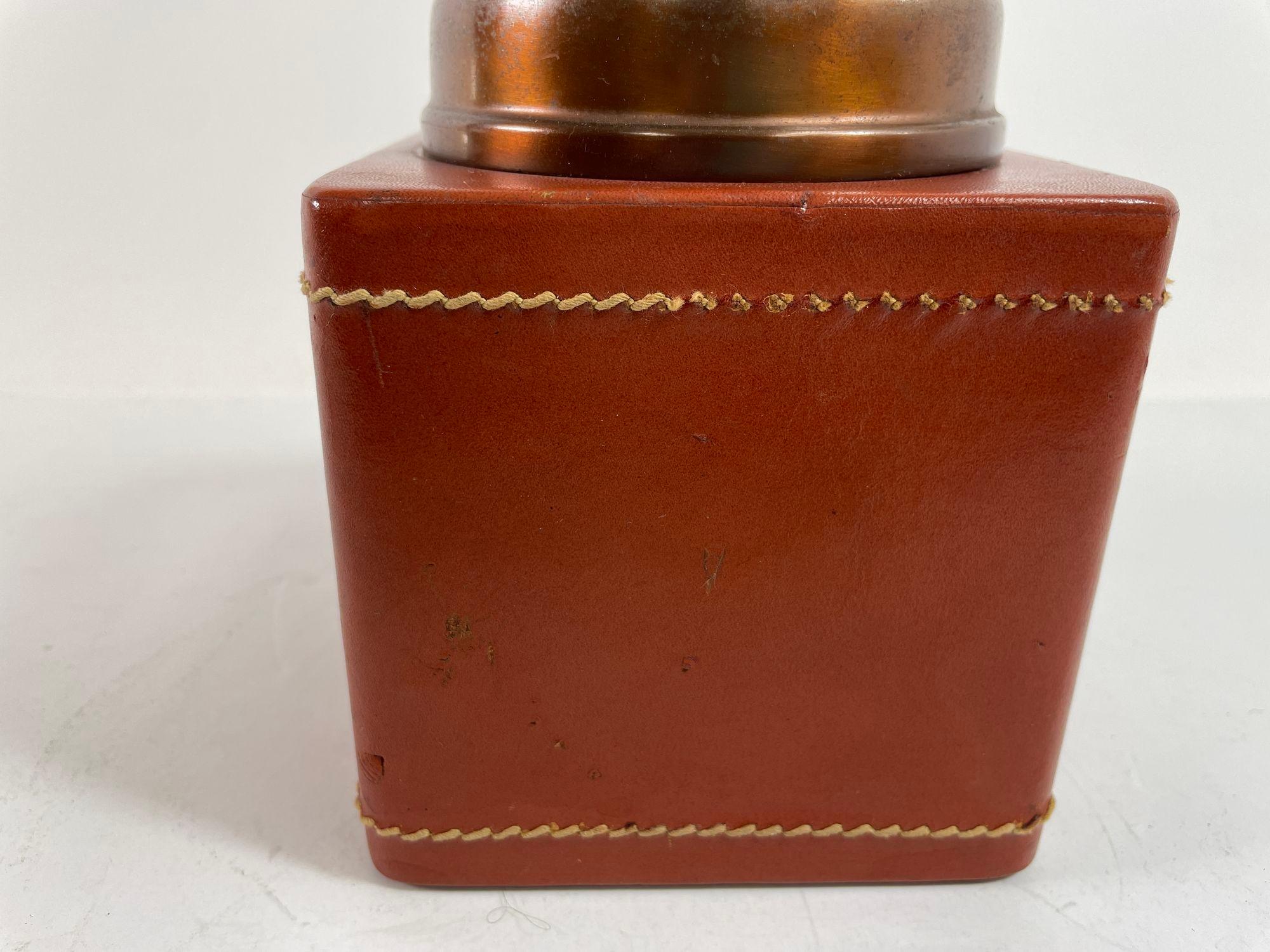 Vintage Traditional  Leather Wrapped Tobacco Humidor Jar with Mallard Duck top For Sale 1