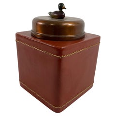 Used Traditional  Leather Wrapped Tobacco Humidor Jar with Mallard Duck top