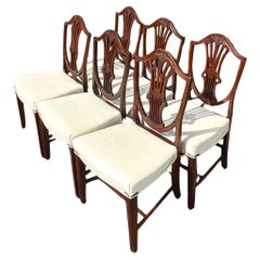 Chaises de salle à manger anciennes anglaises sculptées Hepplewhite Sheild, lot de 6