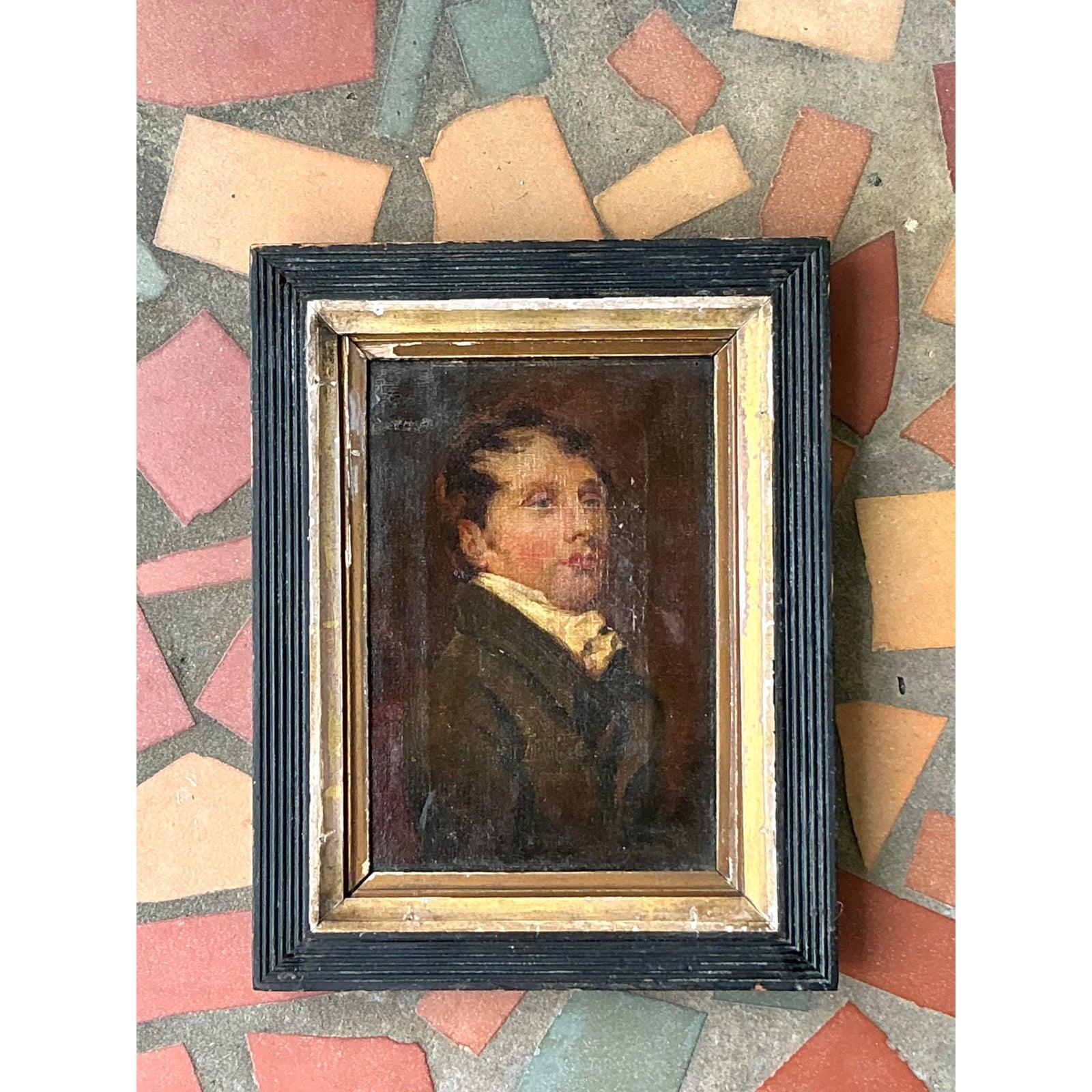 American Vintage Traditional Original 19th Century Oil Portrait on Canvas For Sale