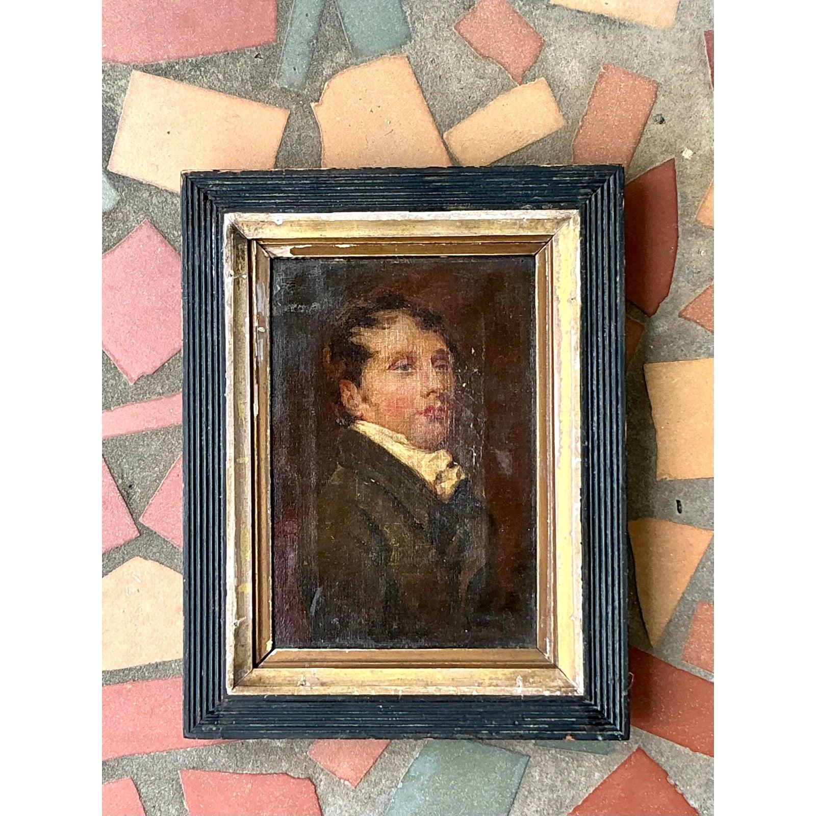 Vintage Traditional Original 19th Century Oil Portrait on Canvas In Good Condition For Sale In West Palm Beach, FL