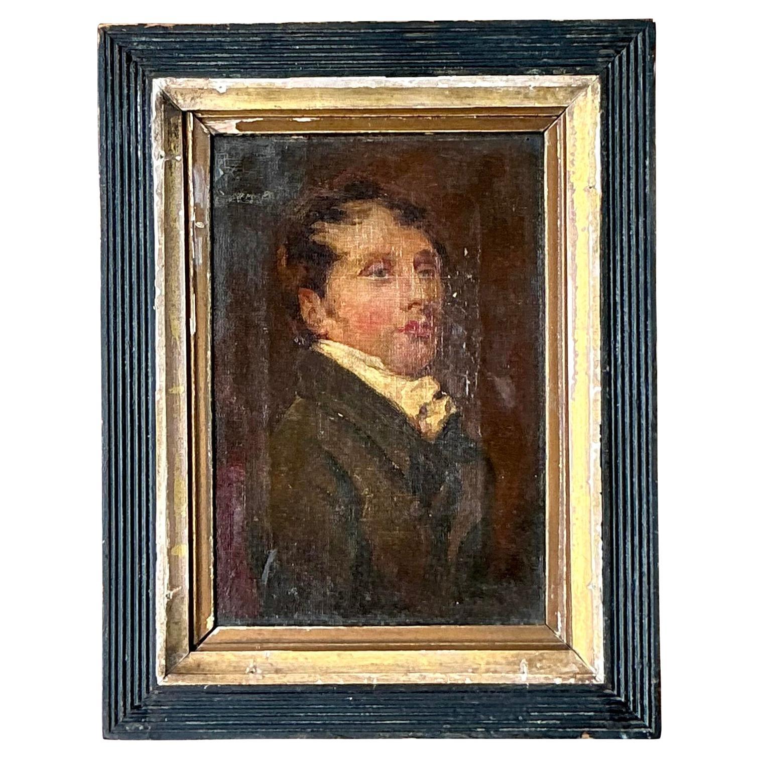 Vintage Traditional Original 19th Century Oil Portrait on Canvas