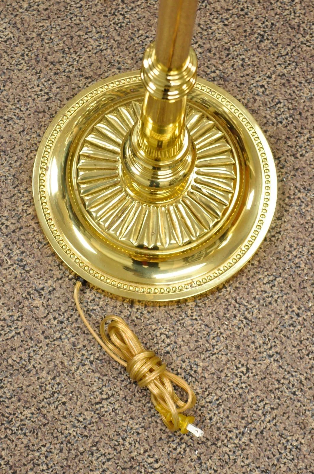 Vintage Traditional Polished Brass Swing Arm Reading Pole Floor Lamp w/ Shade For Sale 6