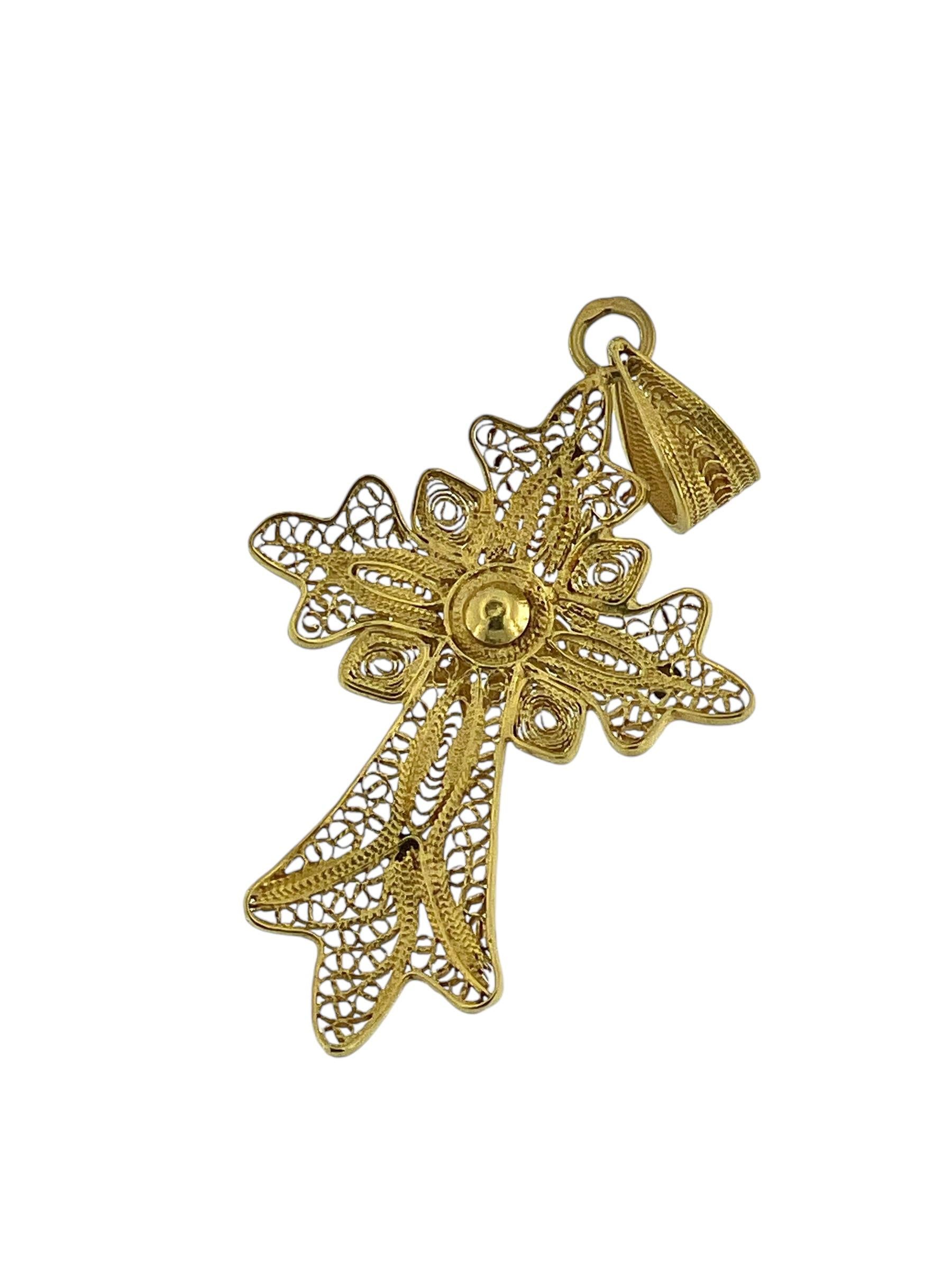 Traditionelles portugiesisches Kreuz aus 19 Karat Gelbgold, Vintage im Angebot 3