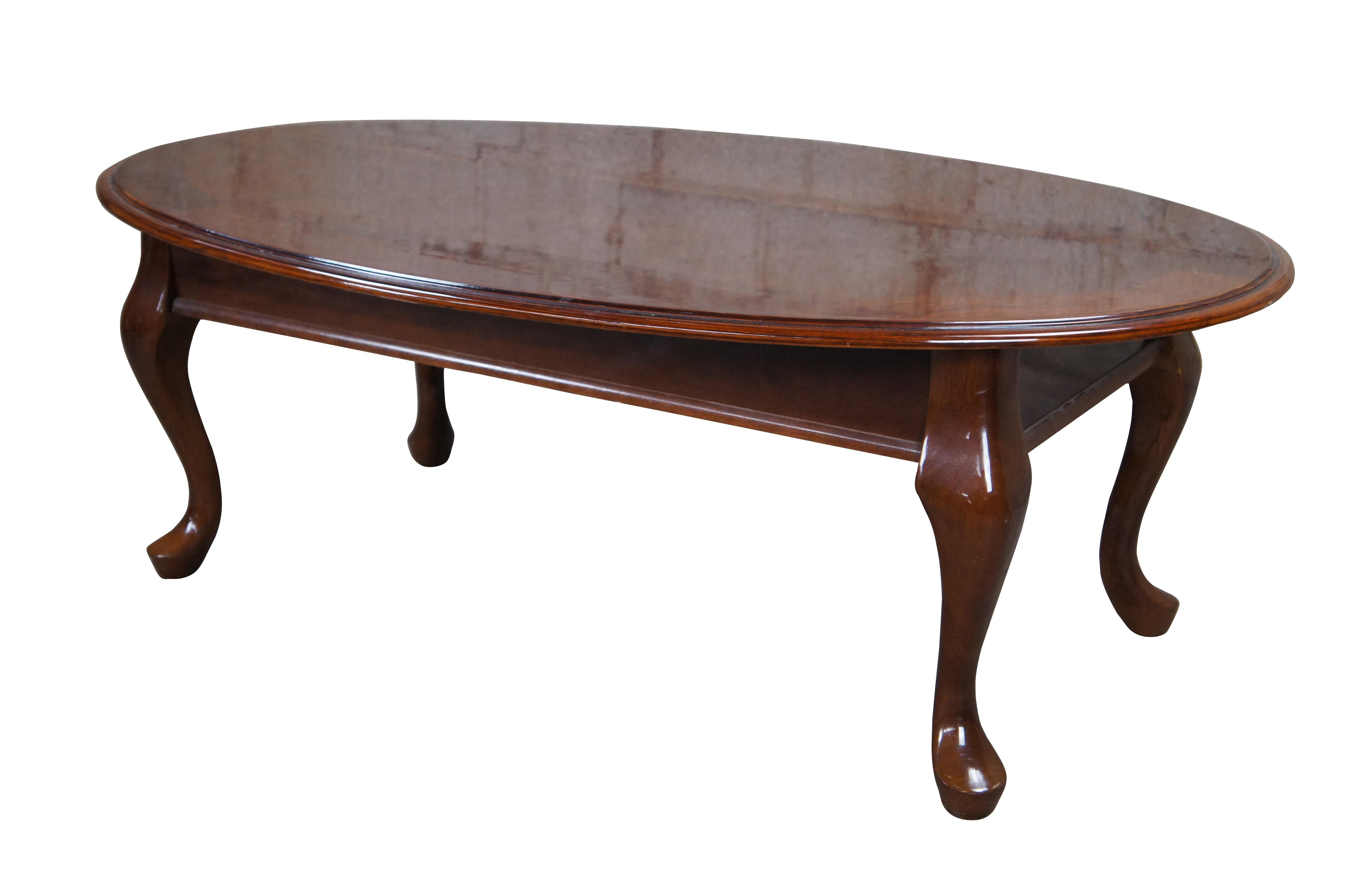 Vintage Traditional Queen Anne Cherry Oval Coffee Cocktail Table 45
