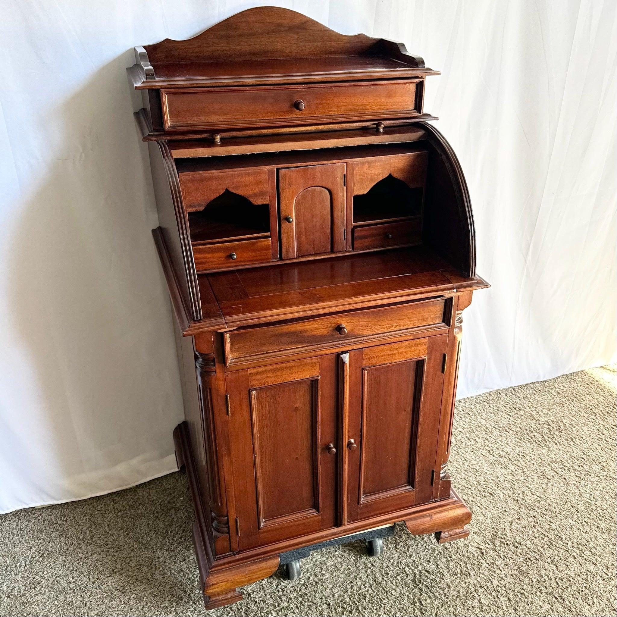 20th Century Vintage Traditional Roll Top Secretary Desk For Sale