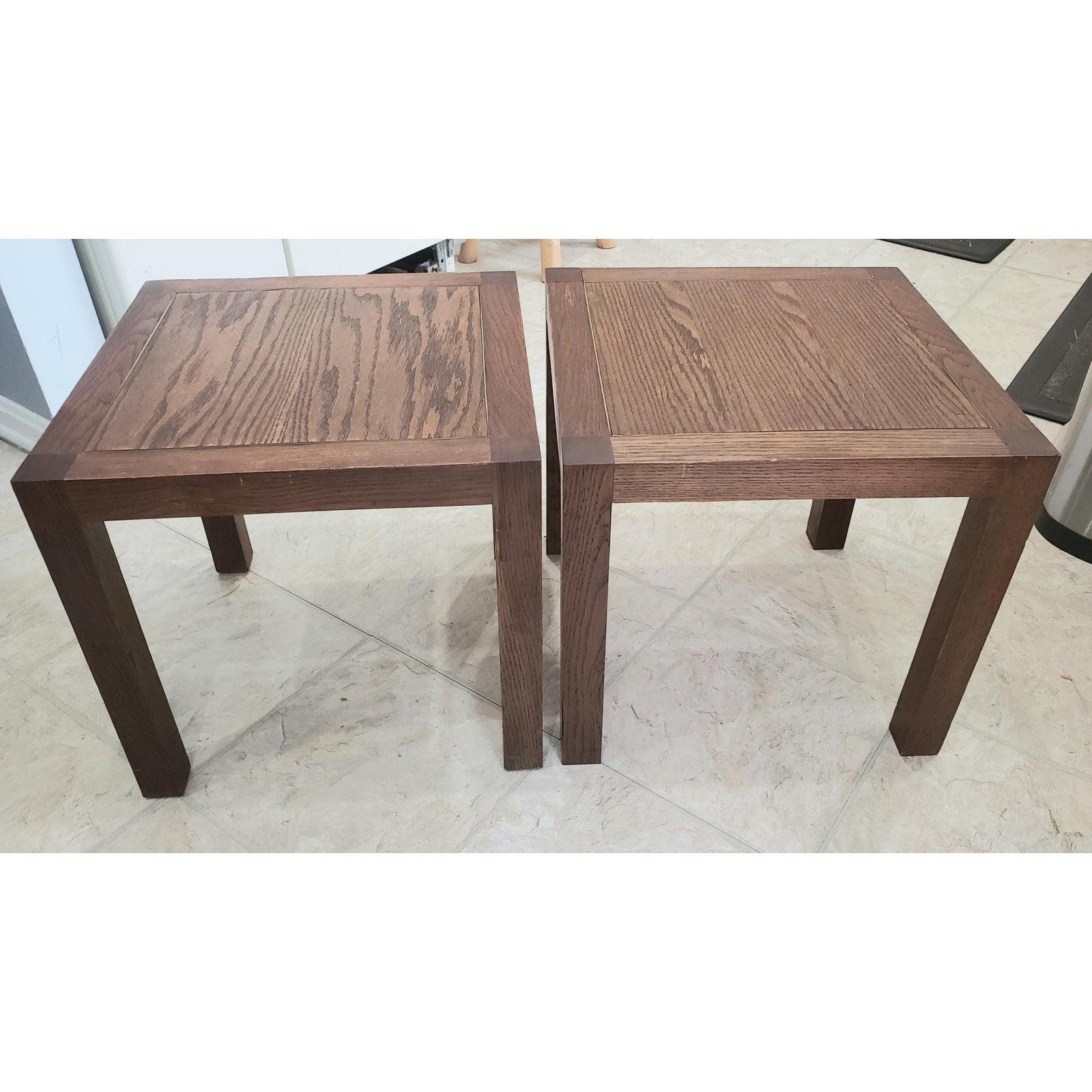 Vintage Traditional Solid Red Oak Parsons Tables, a Pair For Sale 2