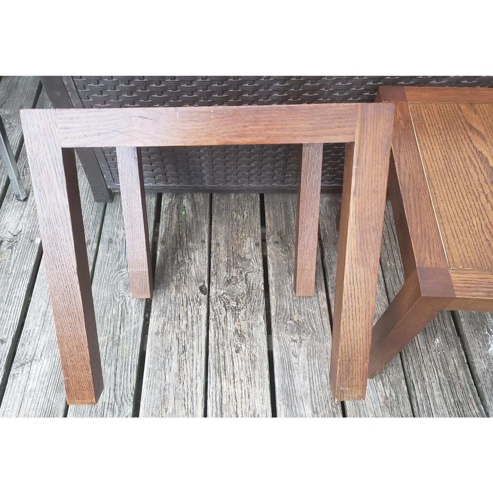 Authentic handmade solid oak side tables. The Parsons tables have the same thickness to both top and legs and is a classic design.

Offered in solid oak throughout with a square brass inset on top of the table.
Extremely solid construction with