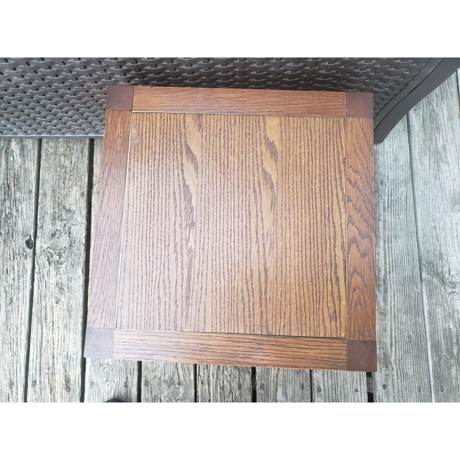 Campaign Vintage Traditional Solid Red Oak Parsons Tables, a Pair For Sale