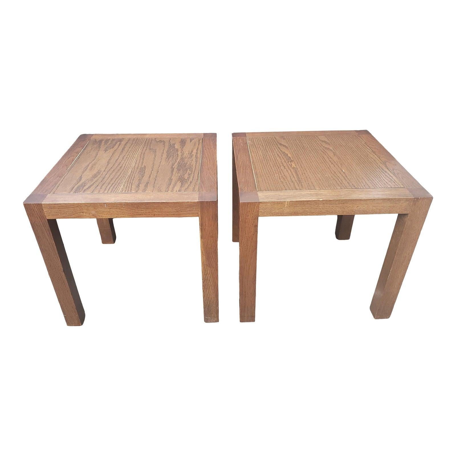Vintage Traditional Solid Red Oak Parsons Tables, a Pair For Sale