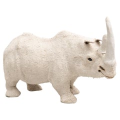 Vintage Traditional Spanish Wood and Fabric Rhino Sculpture, circa 1960