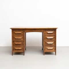 Vintage Traditional Spanish Writing Desk in Oak Wood, circa 1940