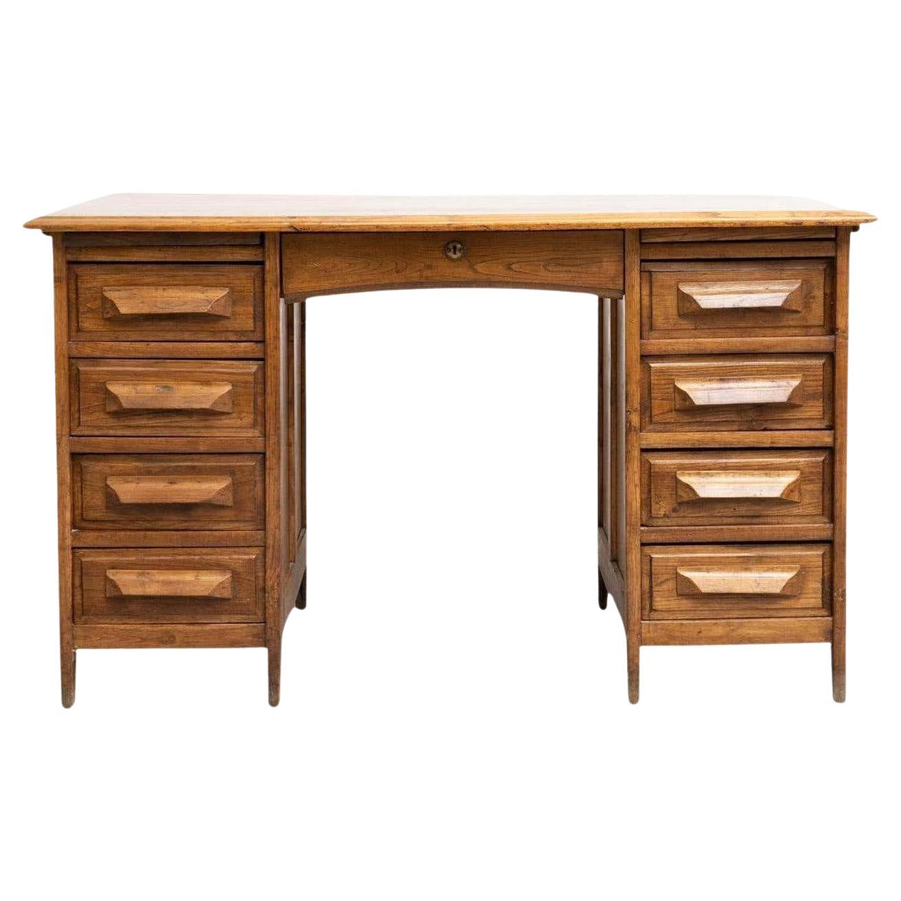 Vintage Traditional Spanish Writing Desk in Oak Wood, circa 1940 For Sale
