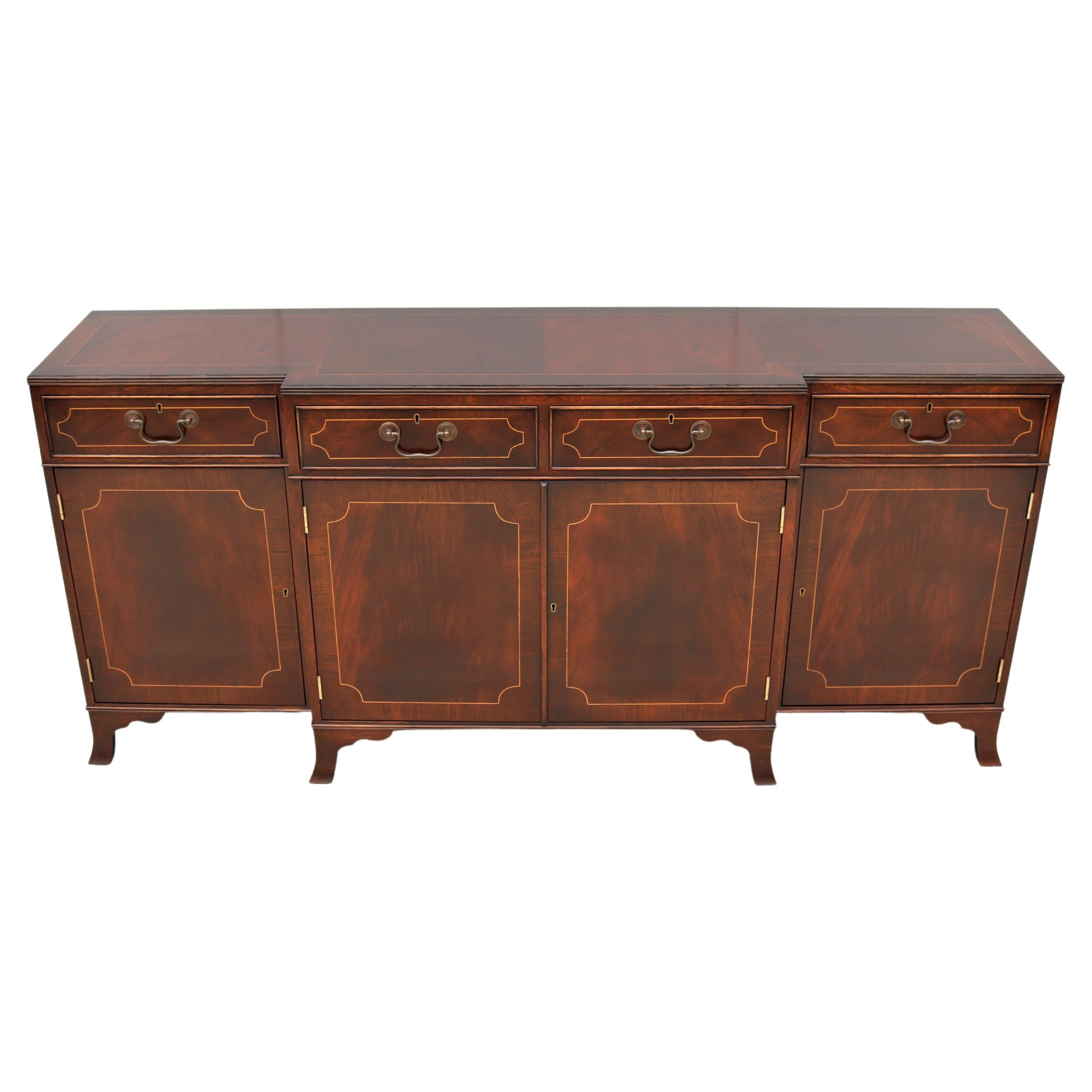 Vintage Traditional Trosby Furniture English Sheraton Style Breakfronted Cabinet For Sale