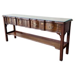 Vintage Traditional Wooden Console Table with Brass Pulls by Henredon
