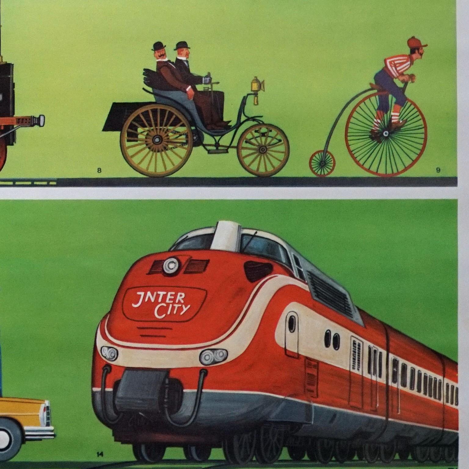 Tela Carta da parati del traffico d'epoca Sviluppo dei veicoli terrestri Poster arrotolabile in vendita