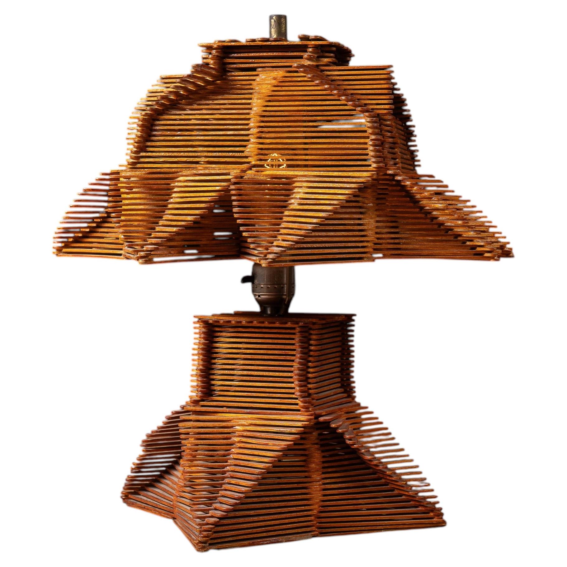 Vintage Tramp Art Popsicle Stick Table Lamp