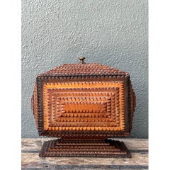Vintage Tramp Art Wood Box On Pedestal