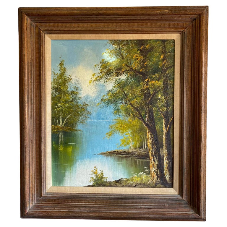 Vintage Tranquil Scenic Oil Painting on Canvas, Framed For Sale