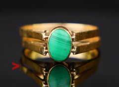 Vintage Transformer Double Twist Ring Malachite Chalcedony solid 14K Gold ØUS5.5
