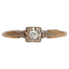 Vintage Transition Cut Diamond 14 Karat Gold Illusion Head Solitaire Ring