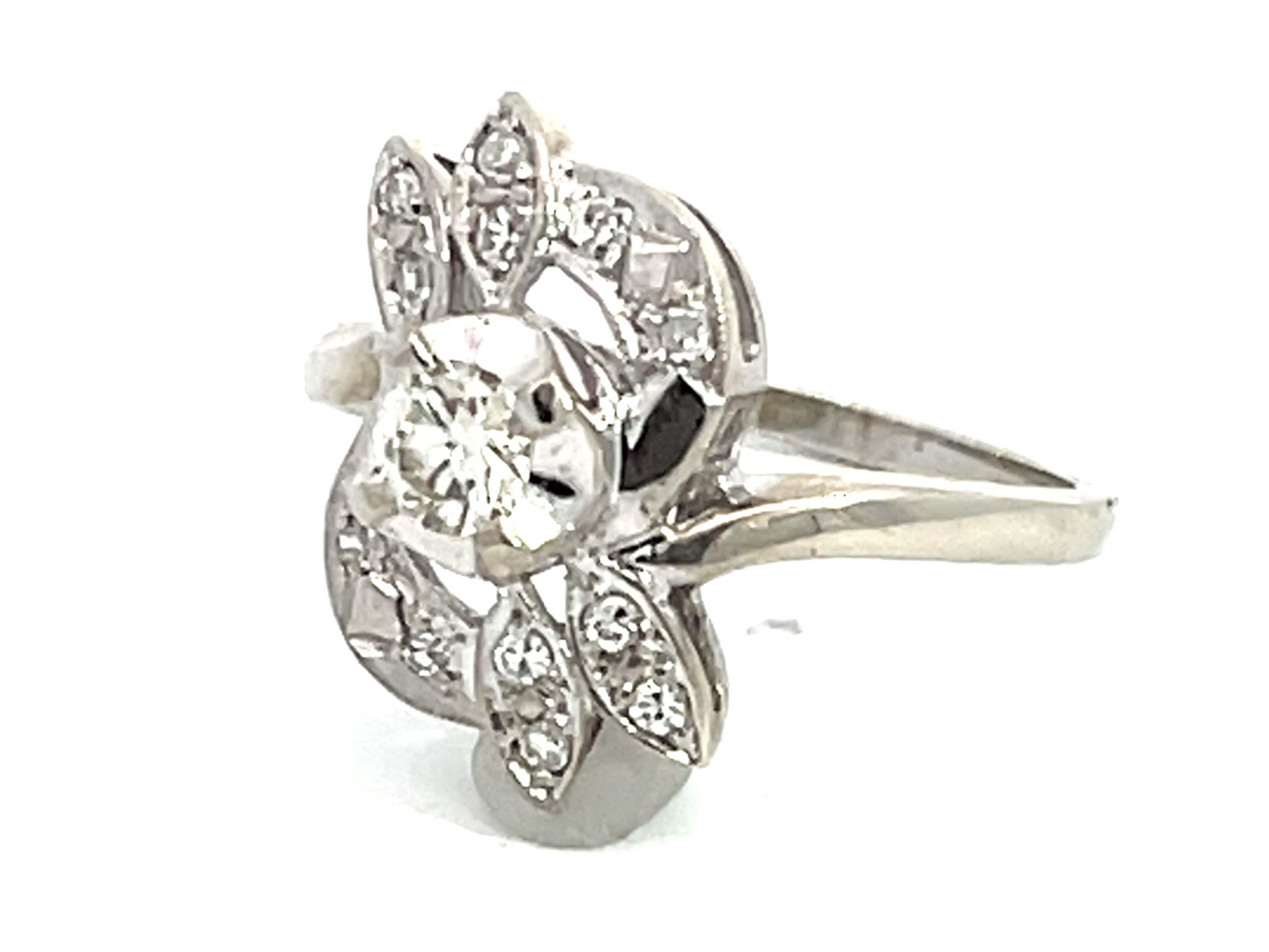 Single Cut Vintage Transition Cut Diamond Ring in 14k White Gold For Sale