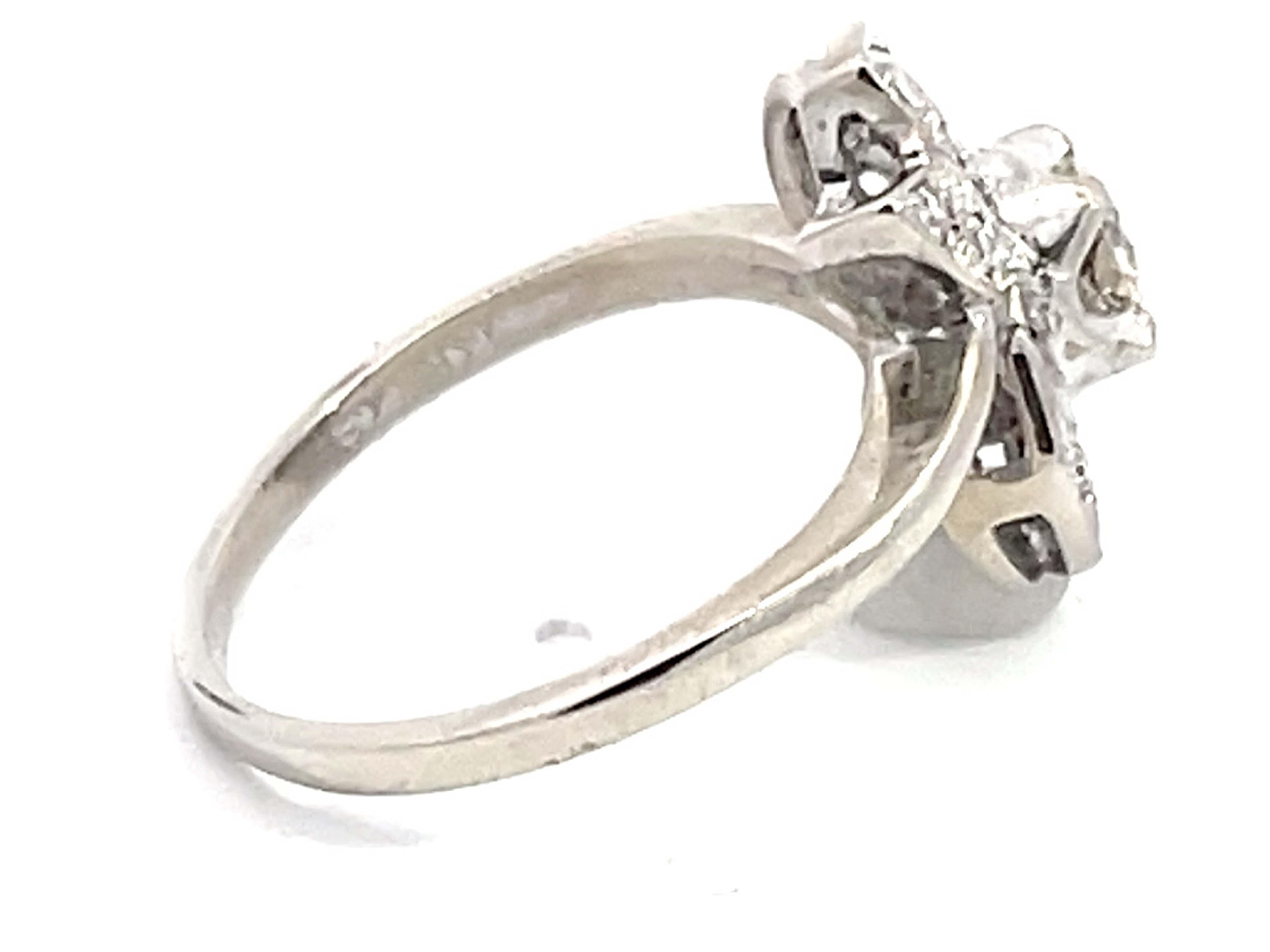 Vintage Transition Cut Diamond Ring in 14k White Gold In Excellent Condition For Sale In Honolulu, HI