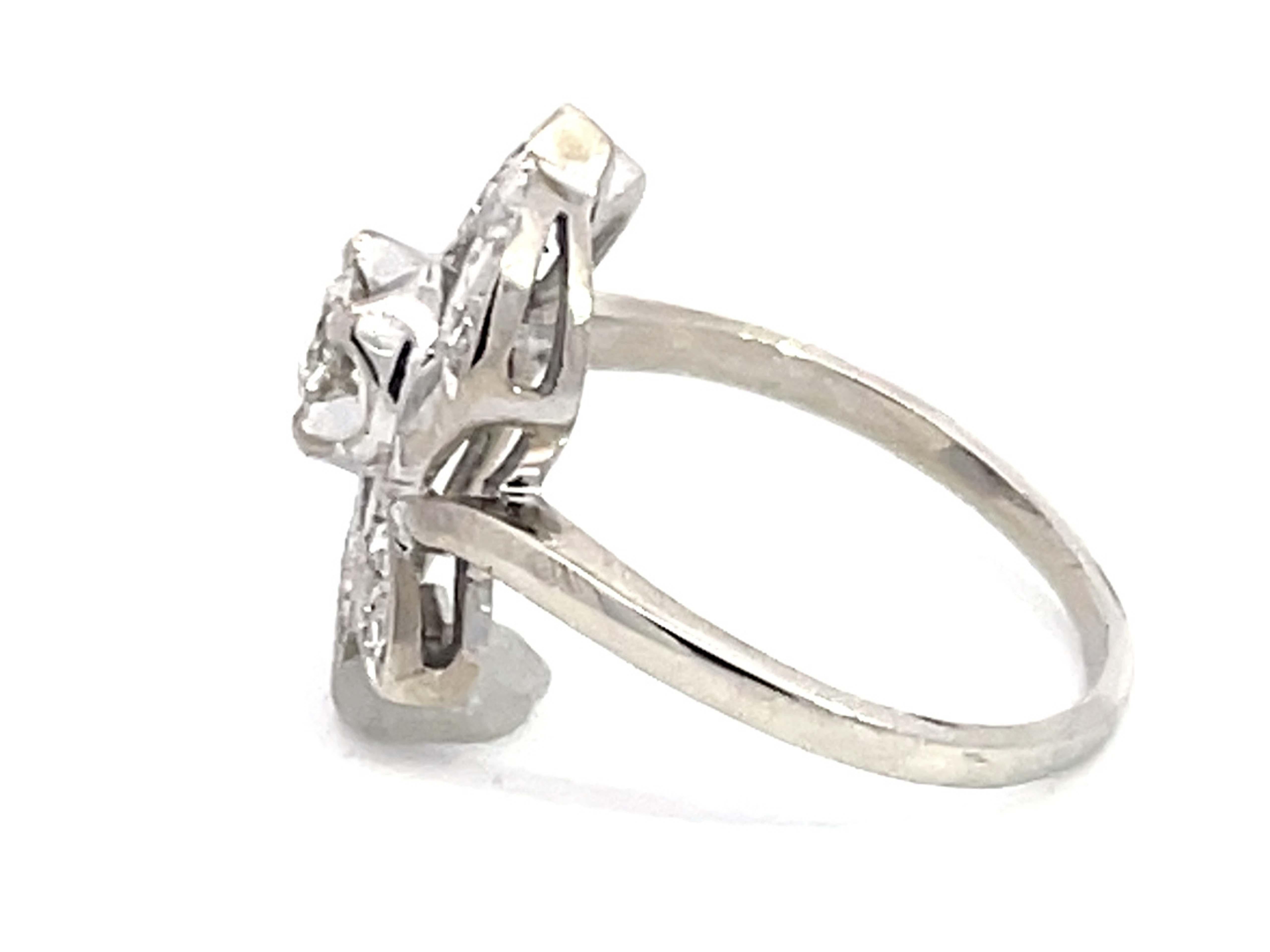 Women's Vintage Transition Cut Diamond Ring in 14k White Gold For Sale