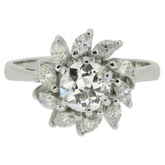Retro Transitional and Marquise Cut Diamond Cluster Ring