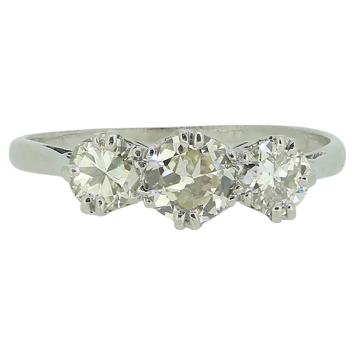 Vintage Transitional Cut Diamond Three-Stone Ring