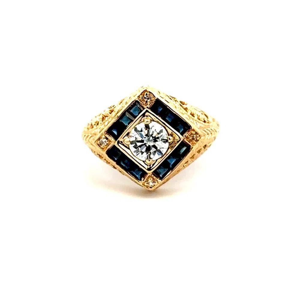 Mixed Cut Vintage Transitional RBC Diamond and Sapphire Gold Cocktail Ring For Sale