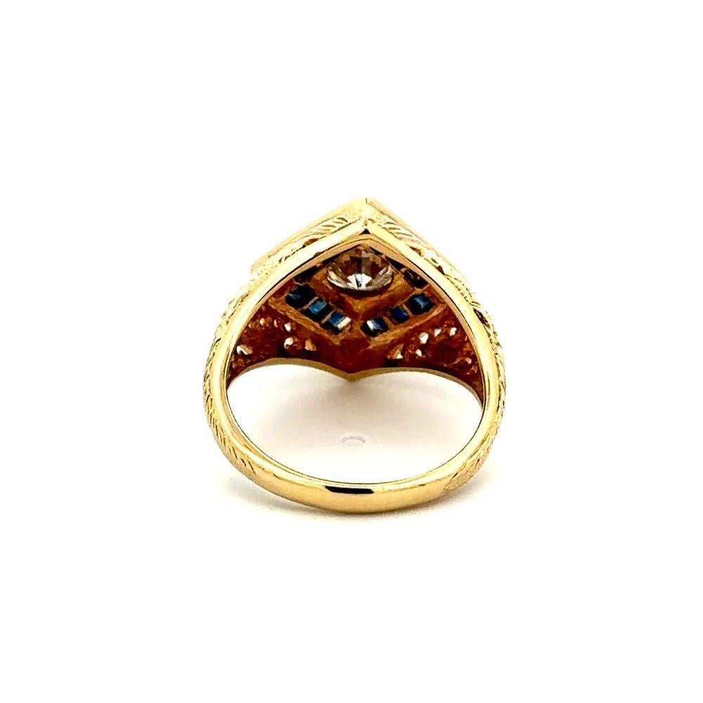 Vintage Transitional RBC Diamond and Sapphire Gold Cocktail Ring In Excellent Condition For Sale In Montreal, QC