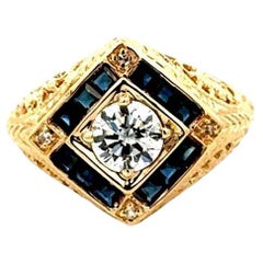 Vintage Transitional RBC Diamond and Sapphire Gold Cocktail Ring