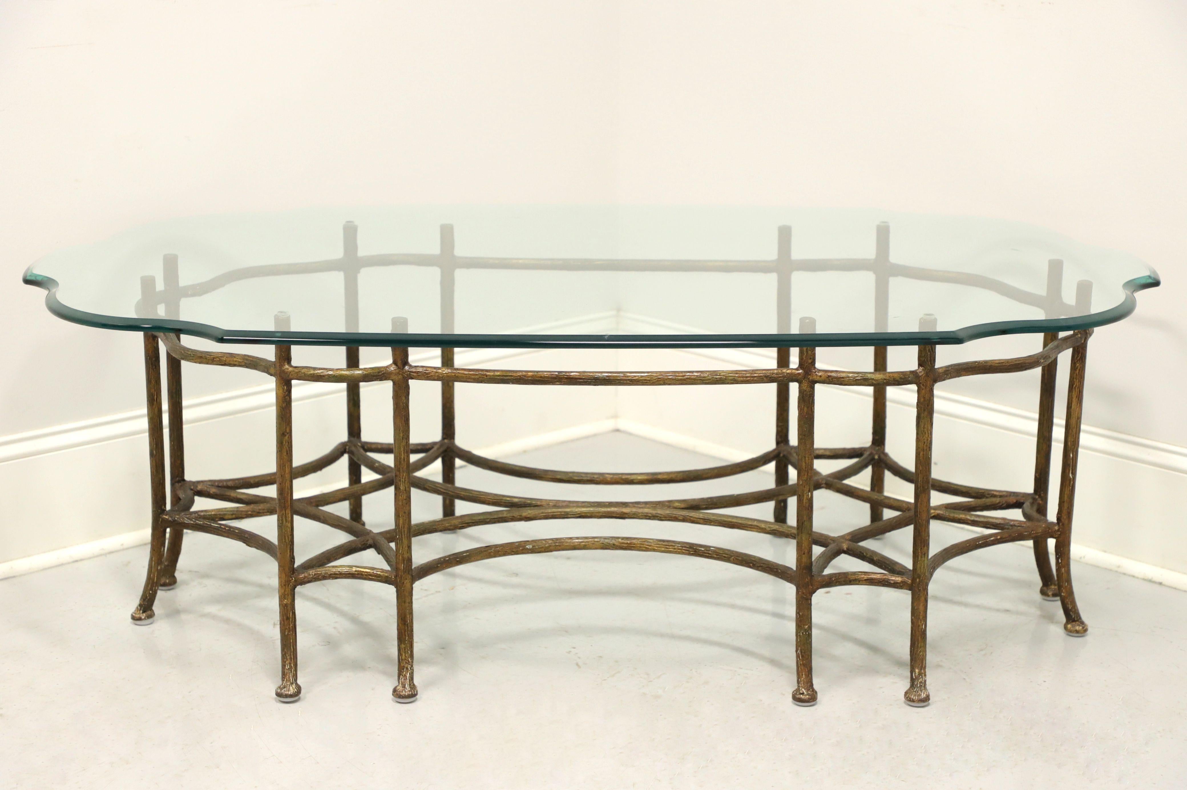 American Vintage Transitional Style Glass Top Coffee Table with Metal Tree Branch Base